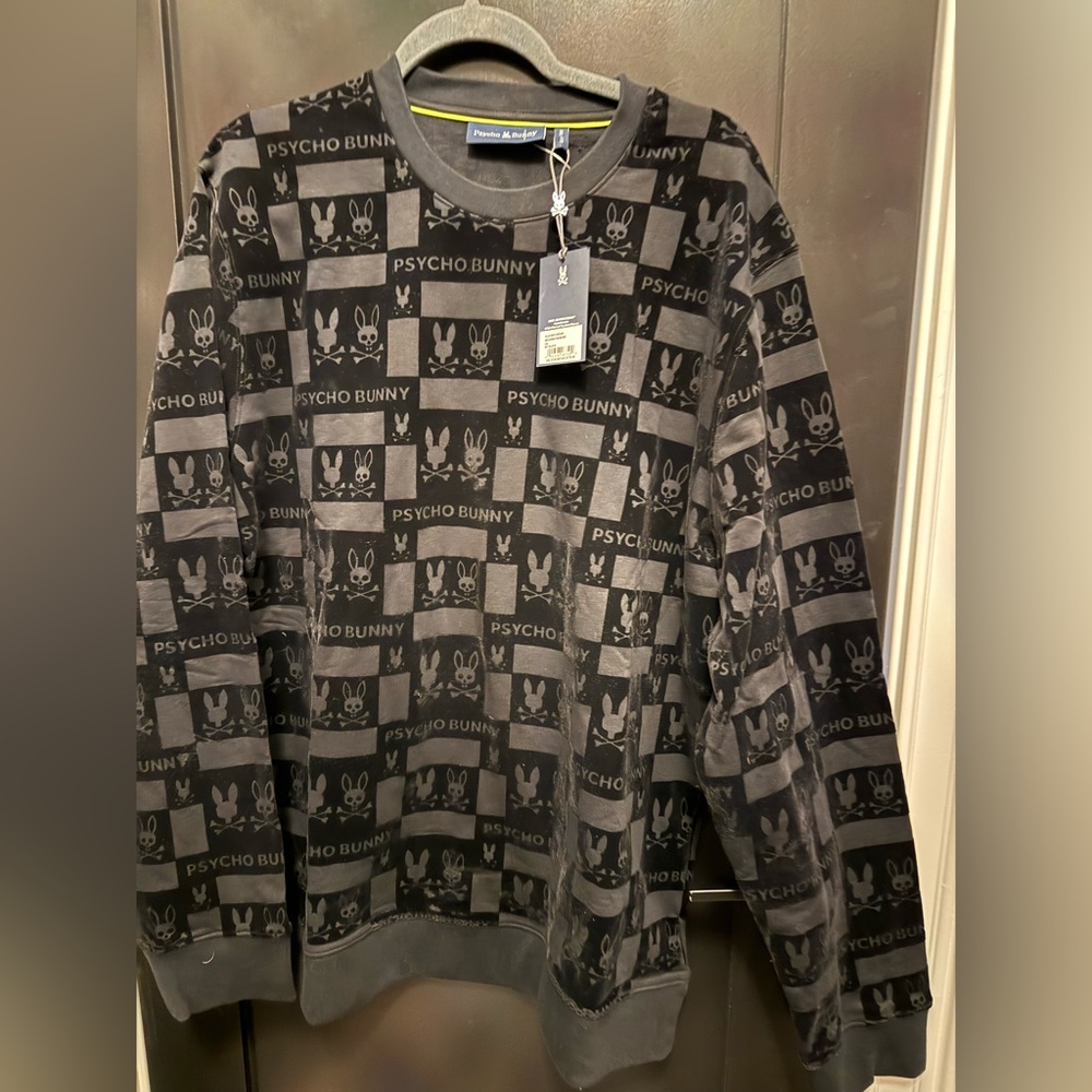 NEW PSYCHO BUNNY all over bunny sweater in black